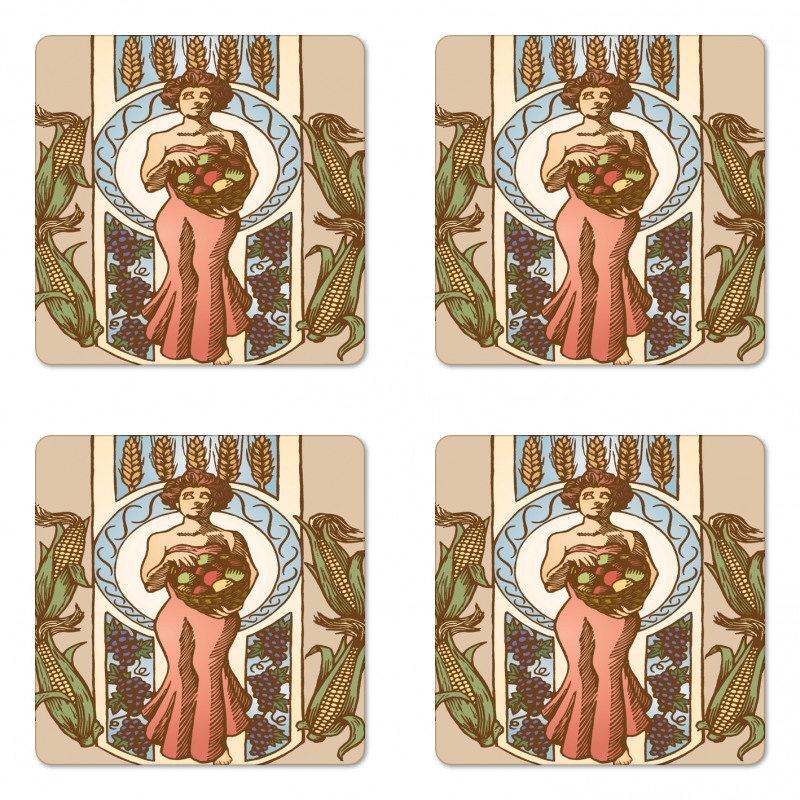 Harvest Woman with Corns Coaster Set Of Four