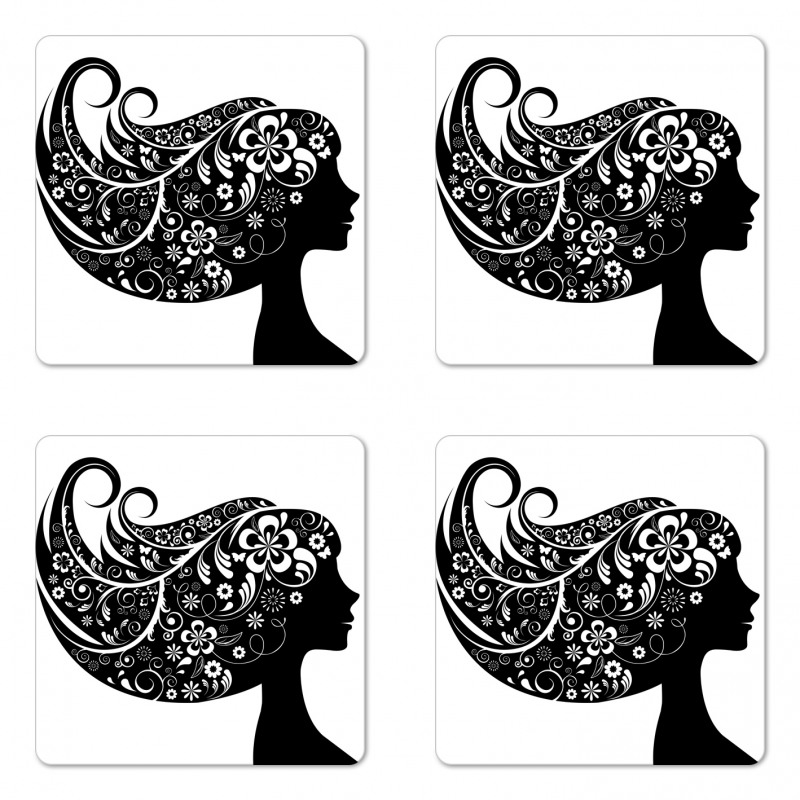 Woman with Floral Hair Coaster Set Of Four