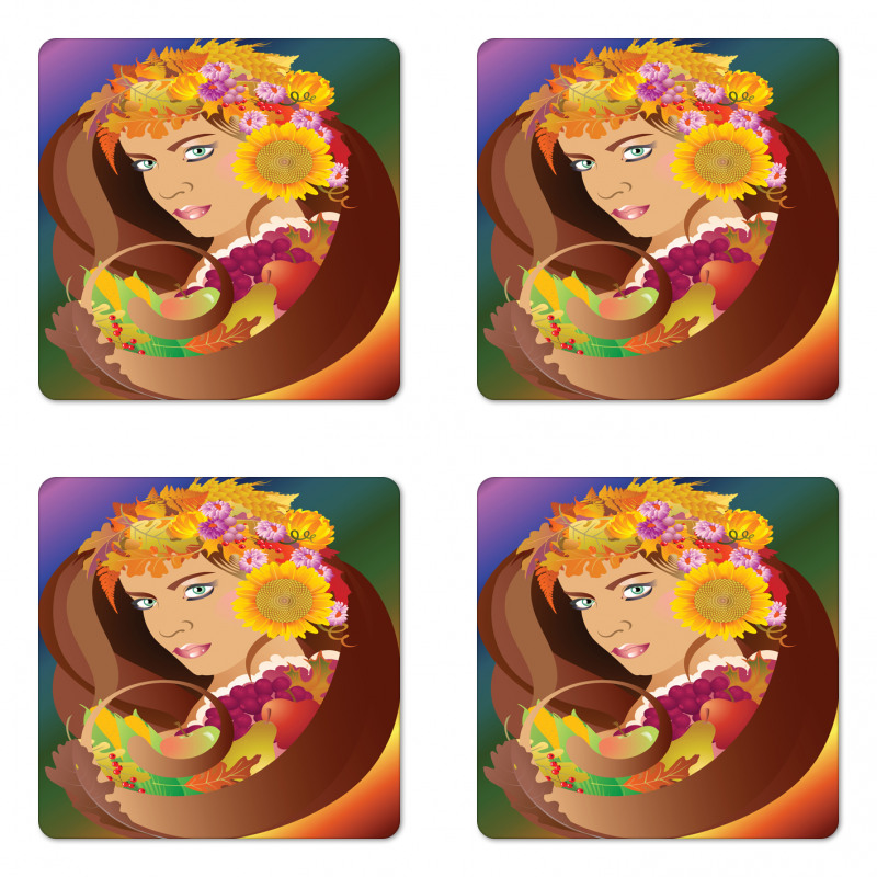 Floral Leafy and Fruits Hair Coaster Set Of Four