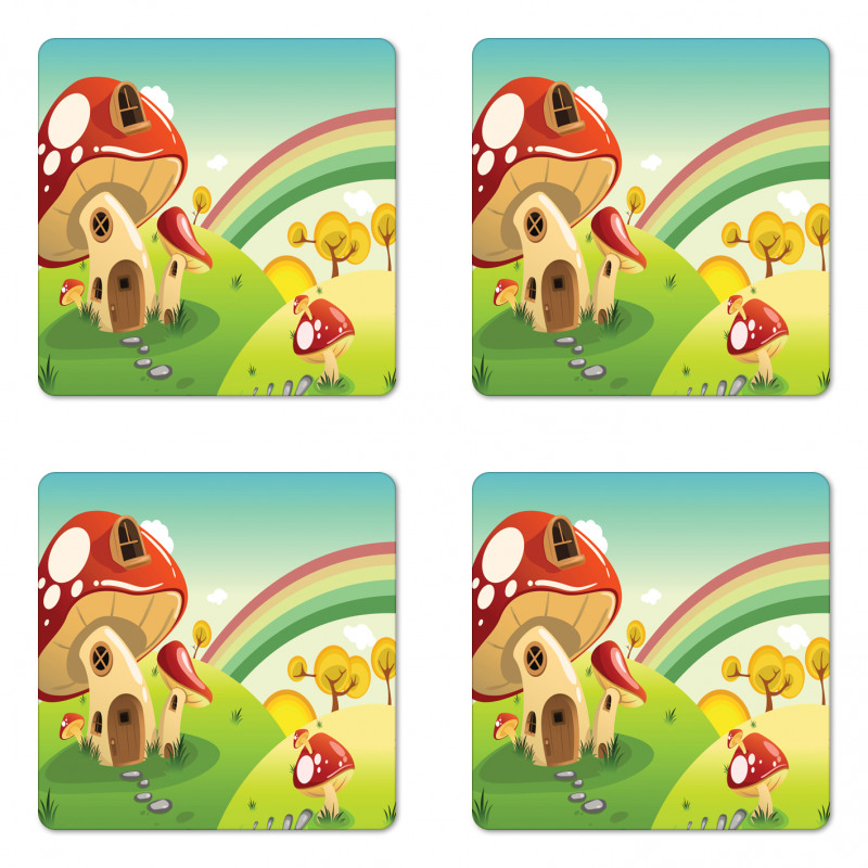 Farm Field Rain Mushroom Coaster Set Of Four