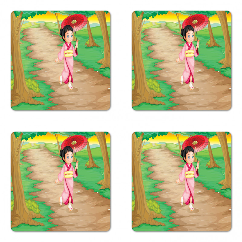 Cartoon Style Geisha Coaster Set Of Four