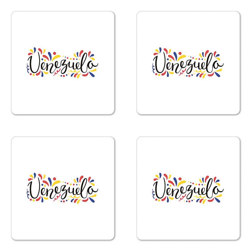 Colorful Cursive Wording Coaster Set Of Four