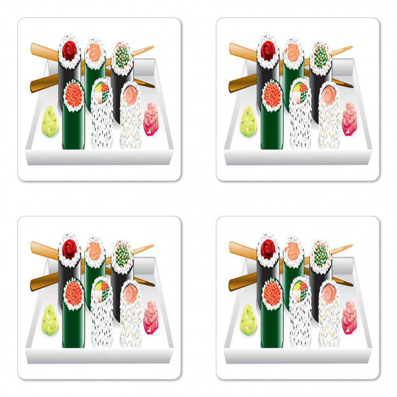 Various Flavored Sushi Plate Coaster Set Of Four