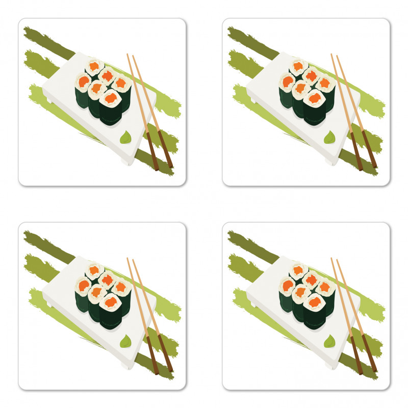 Sushi Maki Plate Chopsticks Coaster Set Of Four