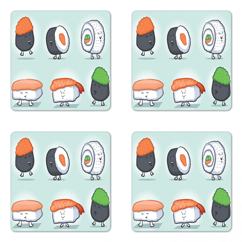 Funny Happy Sushi Characters Coaster Set Of Four