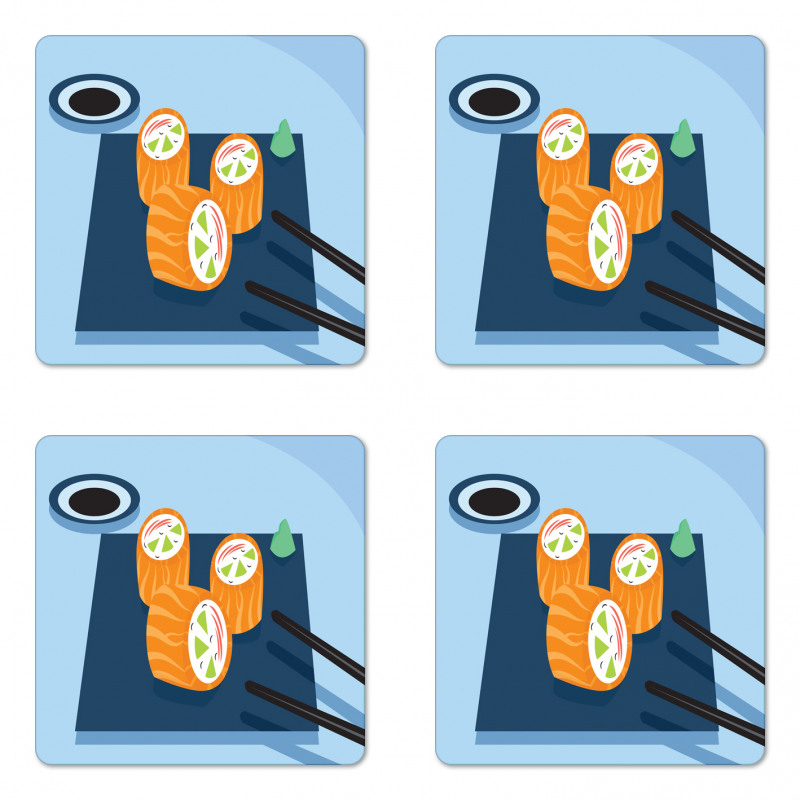 Colorful Doodle Sushi Plate Coaster Set Of Four