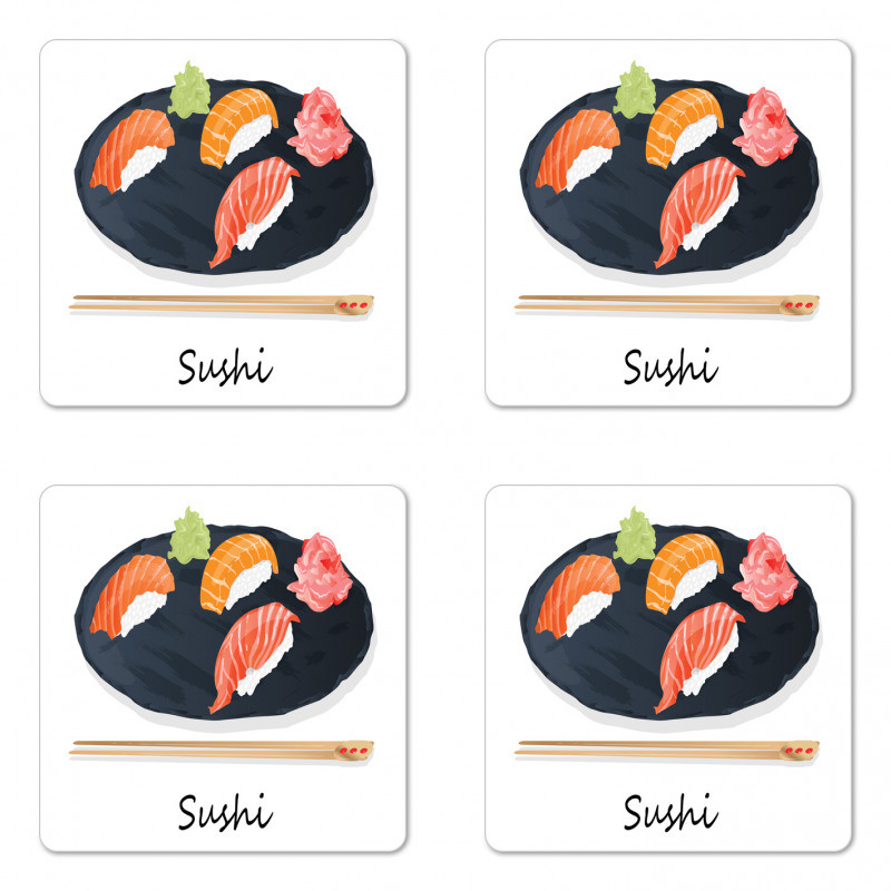 Sushi Text and Japan Plate Coaster Set Of Four