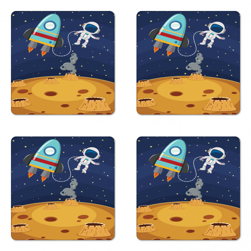 Cartoon Design Space Theme Coaster Set Of Four