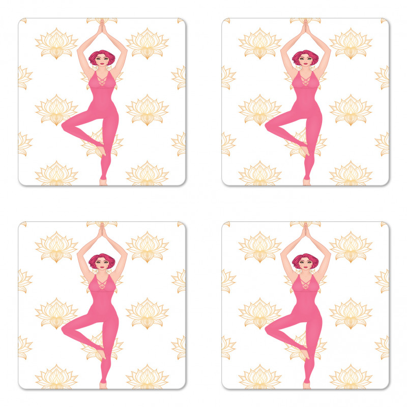 Woman Doing Yoga Lotus Petal Coaster Set Of Four