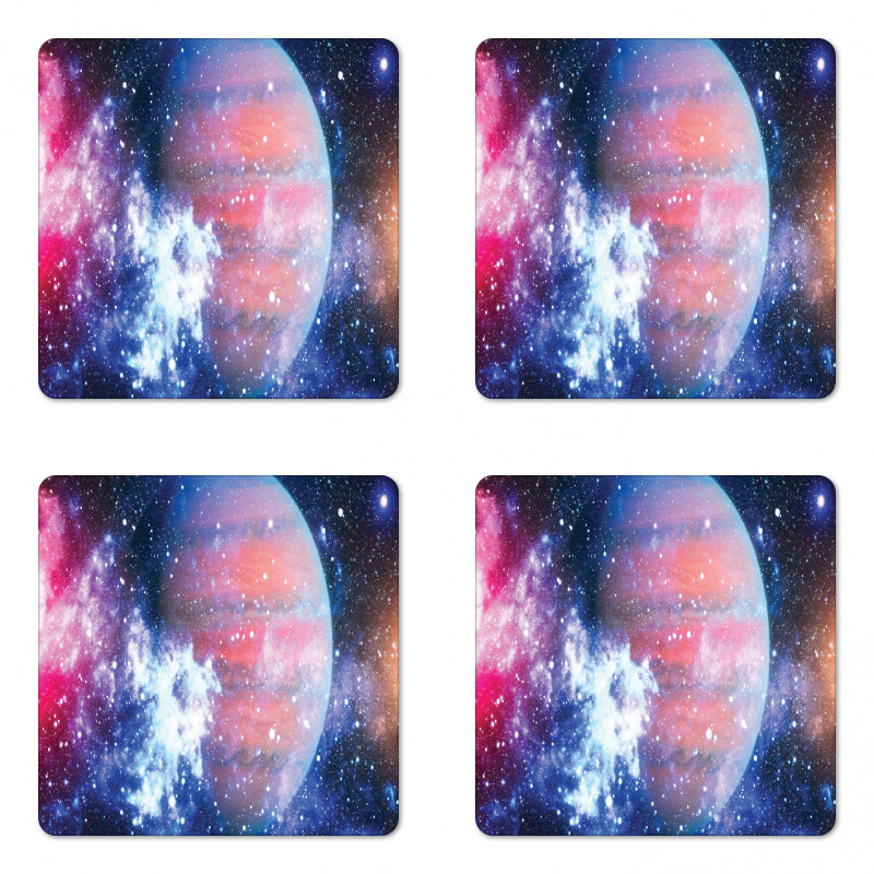 Vivid Nebula and Planet Art Coaster Set Of Four