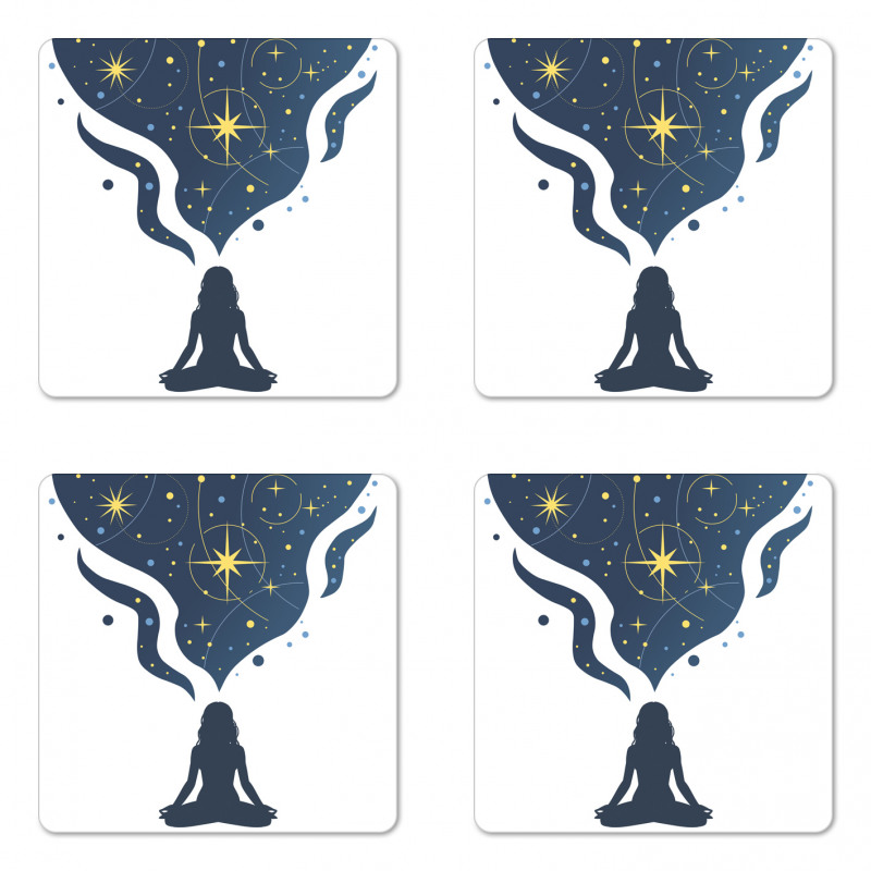 Woman Yoga with Starry Smoke Coaster Set Of Four