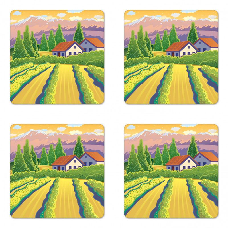 Vineyard Farm House Coaster Set Of Four