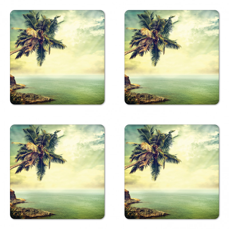 Palm Tree Rocky Shore Coaster Set Of Four
