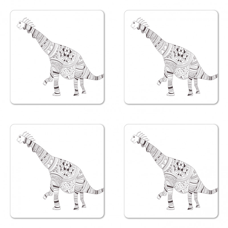 Monochrome Zentangle Dinosaur Coaster Set Of Four