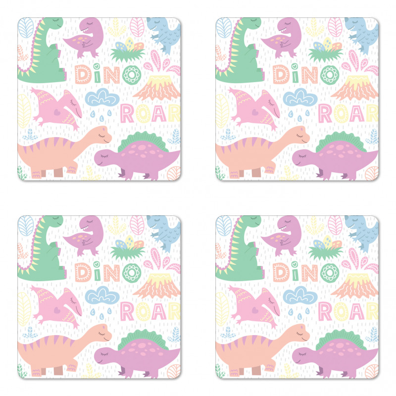 Baby T-Rex Nursery Theme Art Coaster Set Of Four