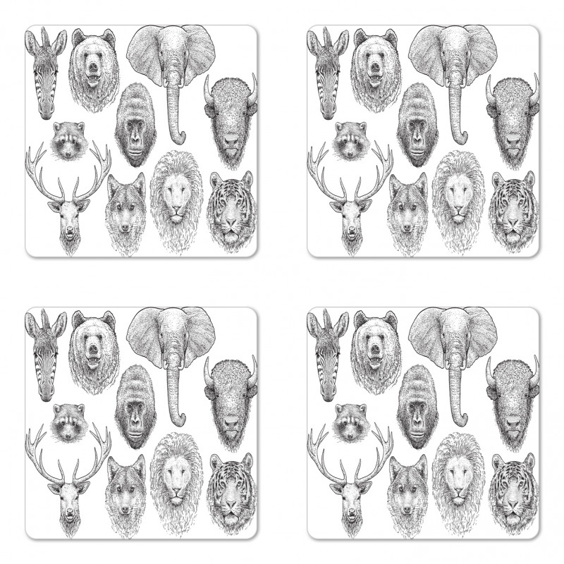 Composition of Animal Heads Coaster Set Of Four