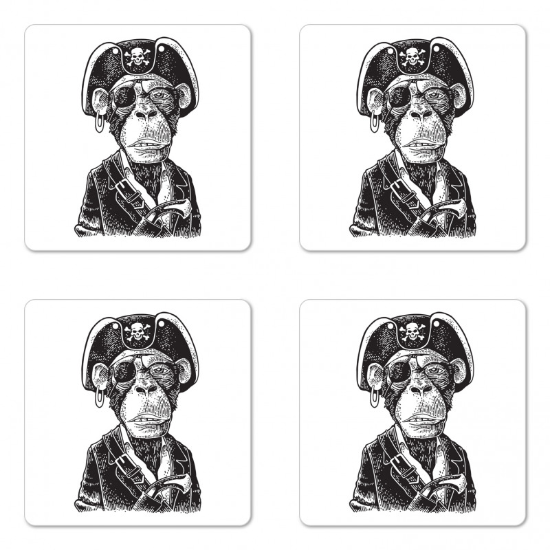 Pirate Monkey Portrait Art Coaster Set Of Four