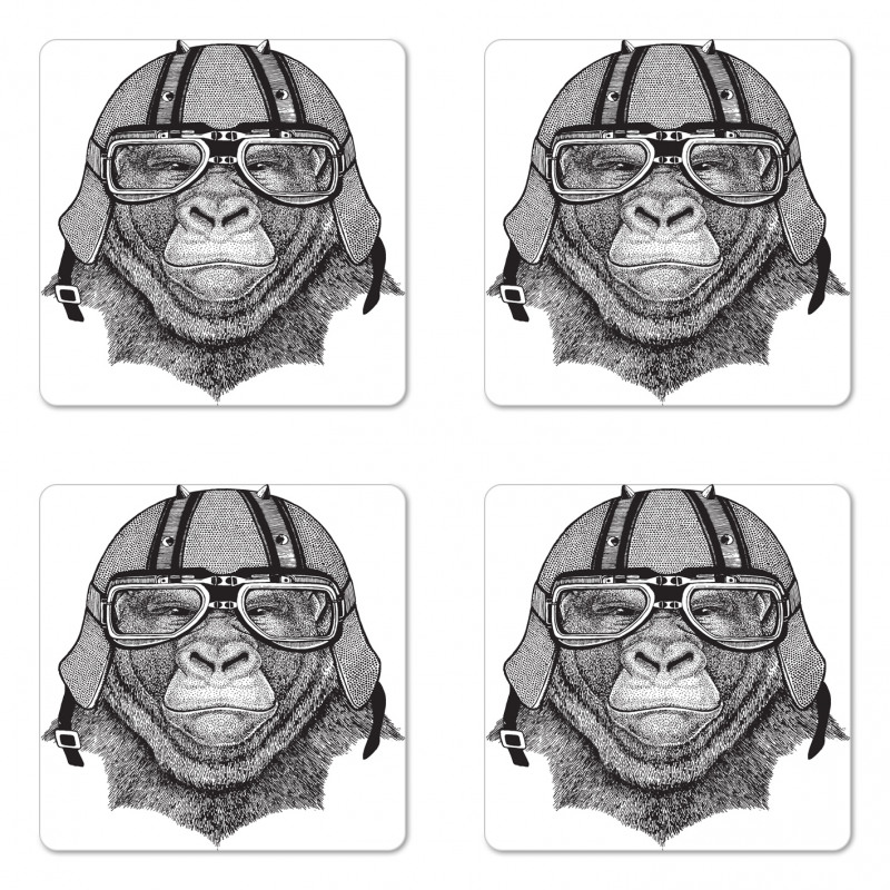 Hipster Grumpy Biker Ape Coaster Set Of Four