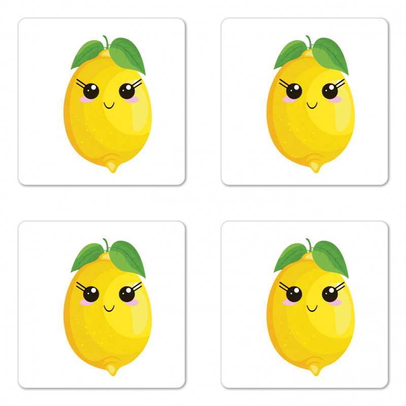 Simplistic Citrus Kawaii Coaster Set Of Four