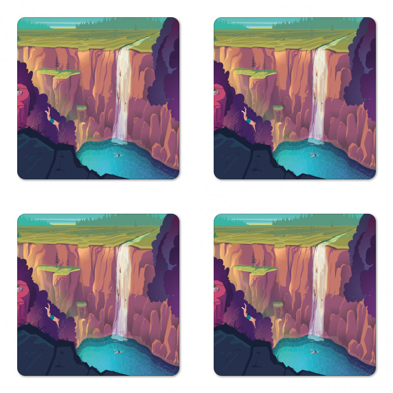 Rural Scene Waterfall Coaster Set Of Four