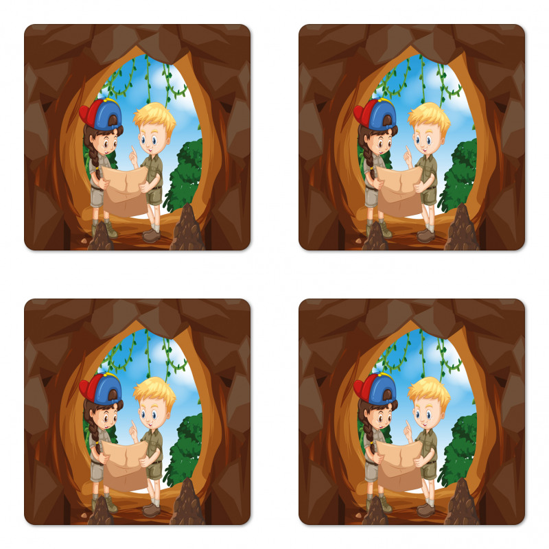 Children Reading a Map Coaster Set Of Four