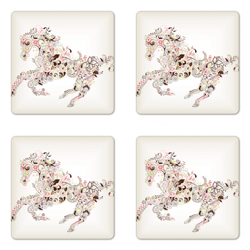 Floral Horse Paisley Coaster Set Of Four