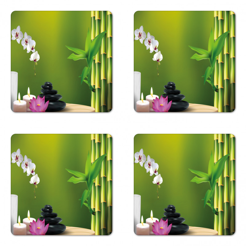 Bamboo Flower Orchid Stone Coaster Set Of Four