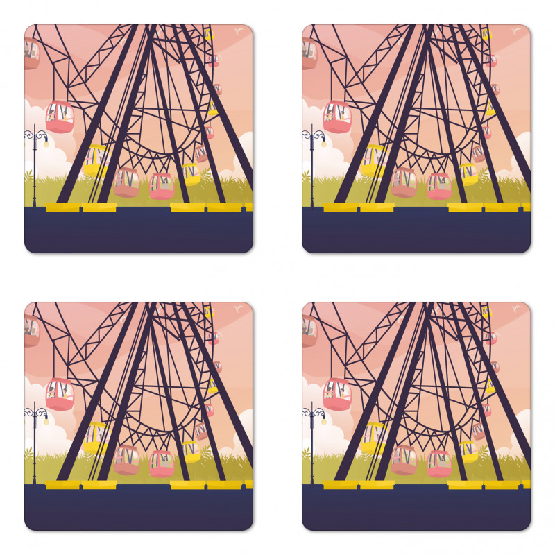 Cartoonish Fun Ride Coaster Set Of Four