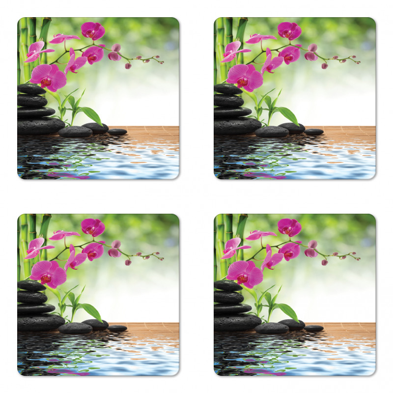 Bamboo Tree Orchid Stones Coaster Set Of Four