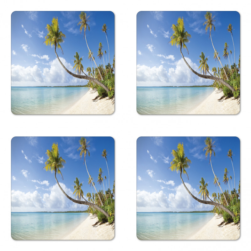 Tropical Beach and Palm Leaves Coaster Set Of Four