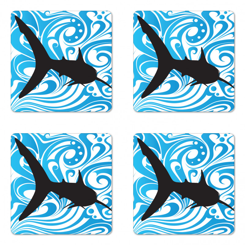 Swirling Waves and a Big Fish Coaster Set Of Four