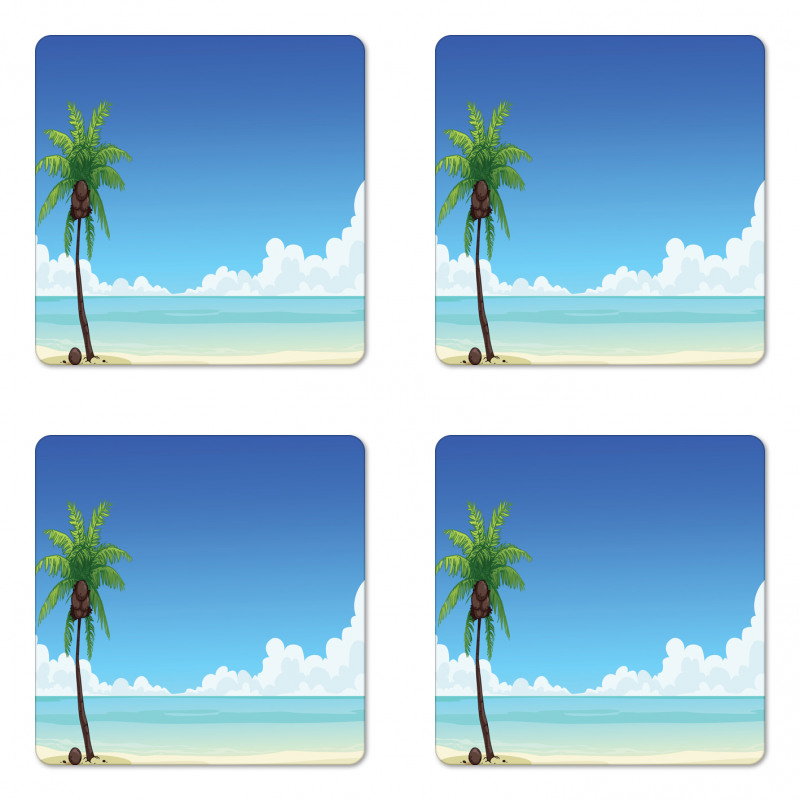 Exotic View Tree and Coconuts Coaster Set Of Four