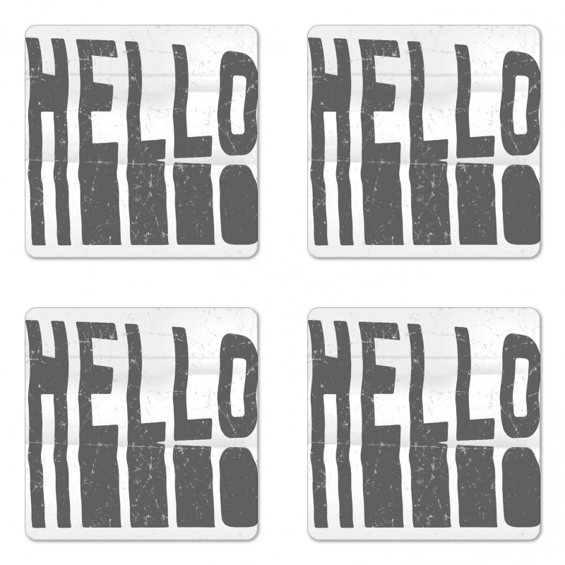 Hello Grunge Typography Art Coaster Set Of Four