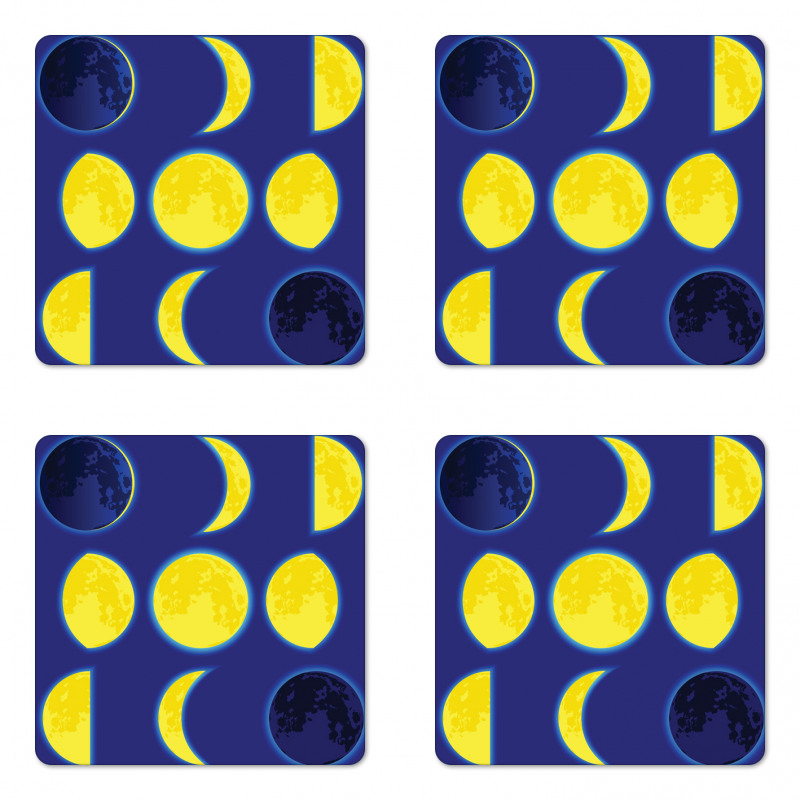 Lunar Phases Scheme at Night Coaster Set Of Four