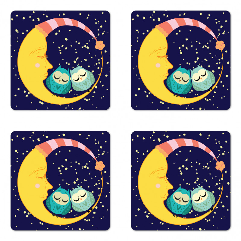 Sleeping Owl Couple Crescent Coaster Set Of Four