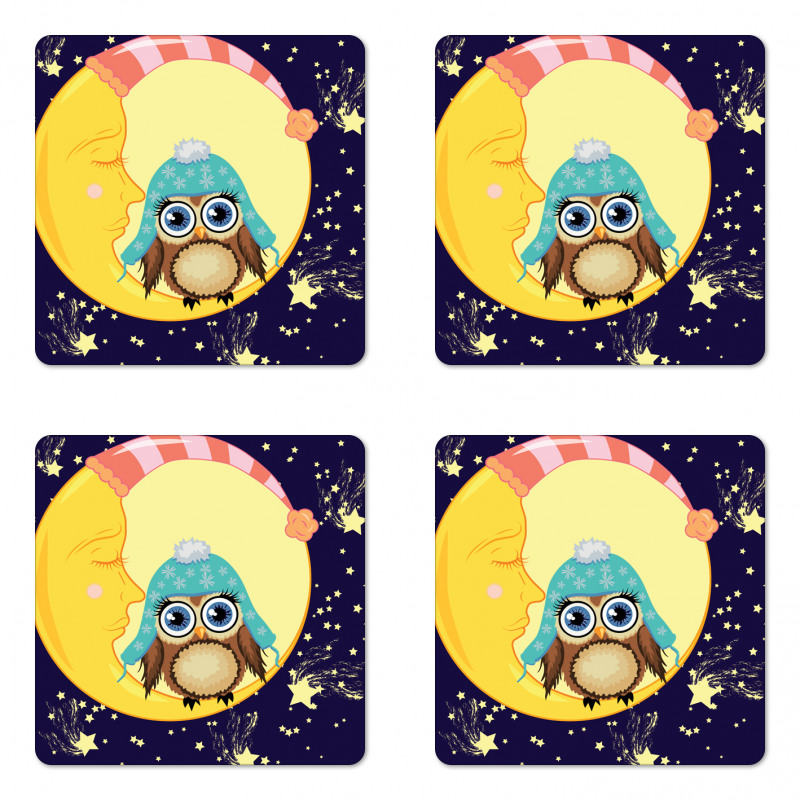 Owl and Moon with Hats Coaster Set Of Four