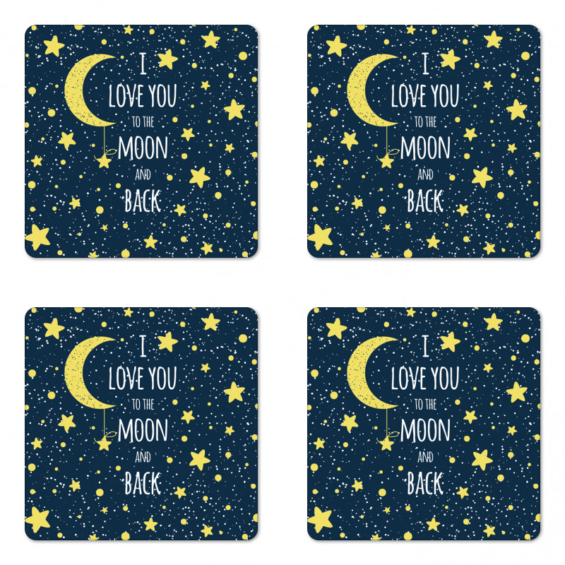 Romantic Typography Moon Star Coaster Set Of Four