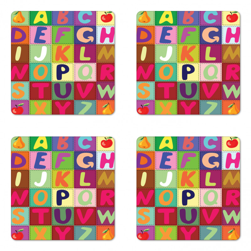 ABC and Fruits Squares Coaster Set Of Four