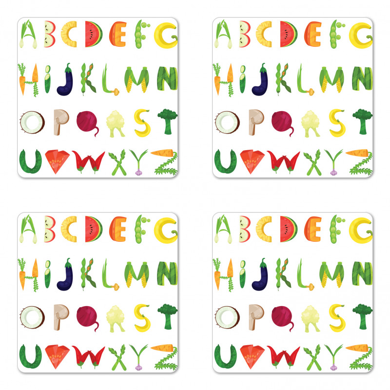 Vegetable Fruit Letters Coaster Set Of Four