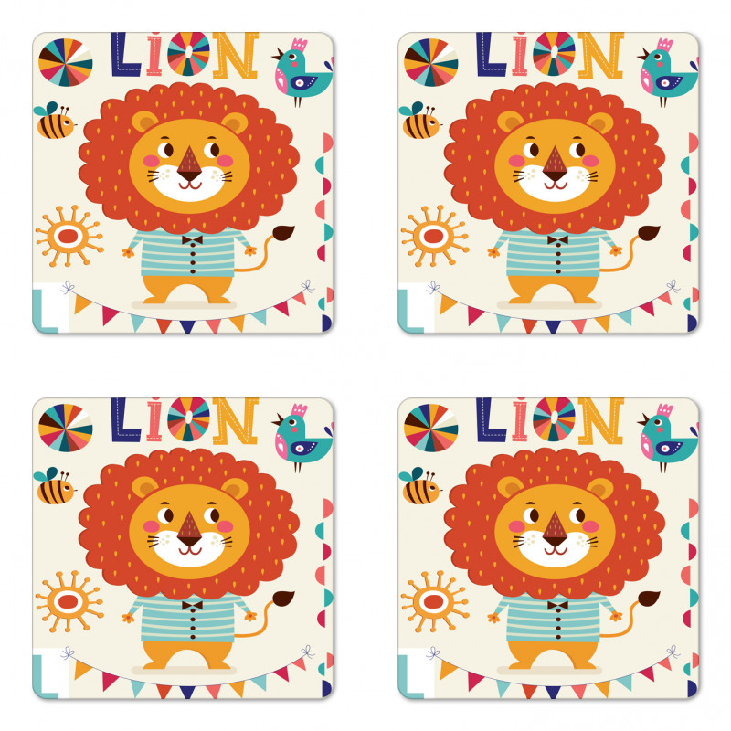 Cartoon Letters Lion for L Coaster Set Of Four