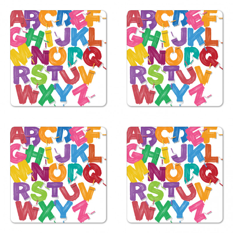 Gouache Brush Letters Coaster Set Of Four