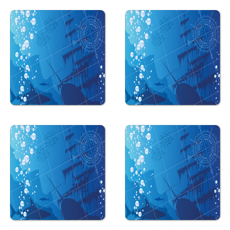 Sharks Ship Compass Coaster Set Of Four