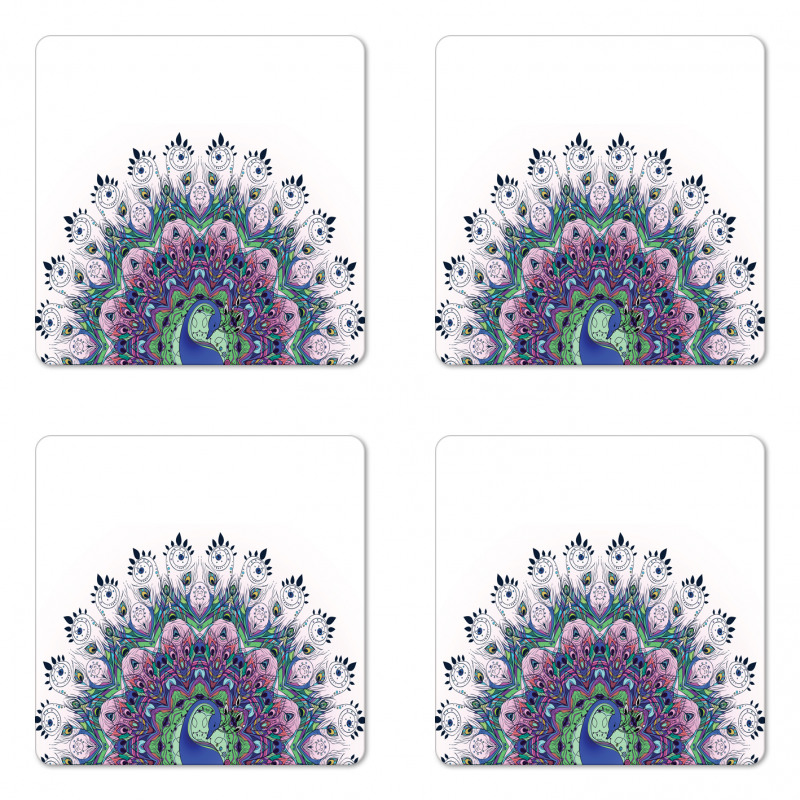 Exotic Wild Peacock Coaster Set Of Four