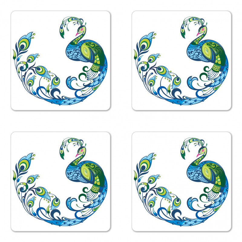 Colorful Peacock Tropic Coaster Set Of Four