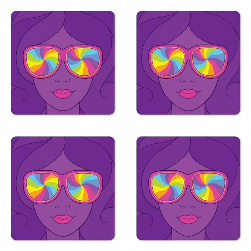 Girl with Rainbow Sunglasses Coaster Set Of Four