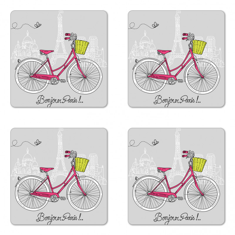 Bonjour Paris Bicycle Coaster Set Of Four