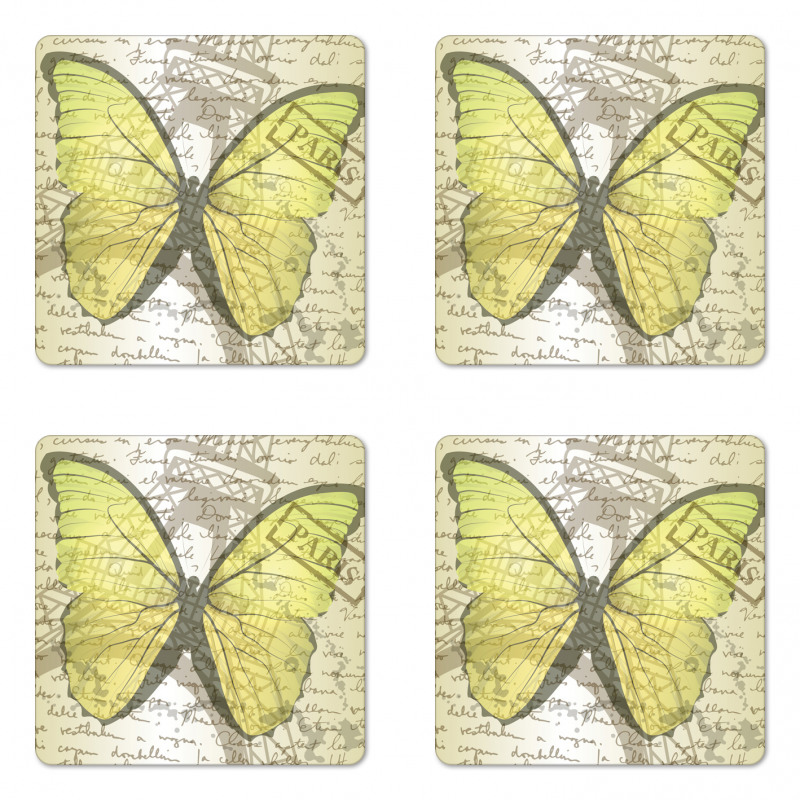 Writing and Butterfly Coaster Set Of Four