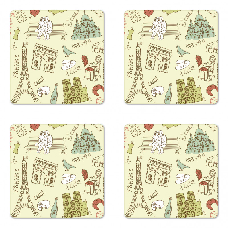 Paris Theme Elements Coaster Set Of Four