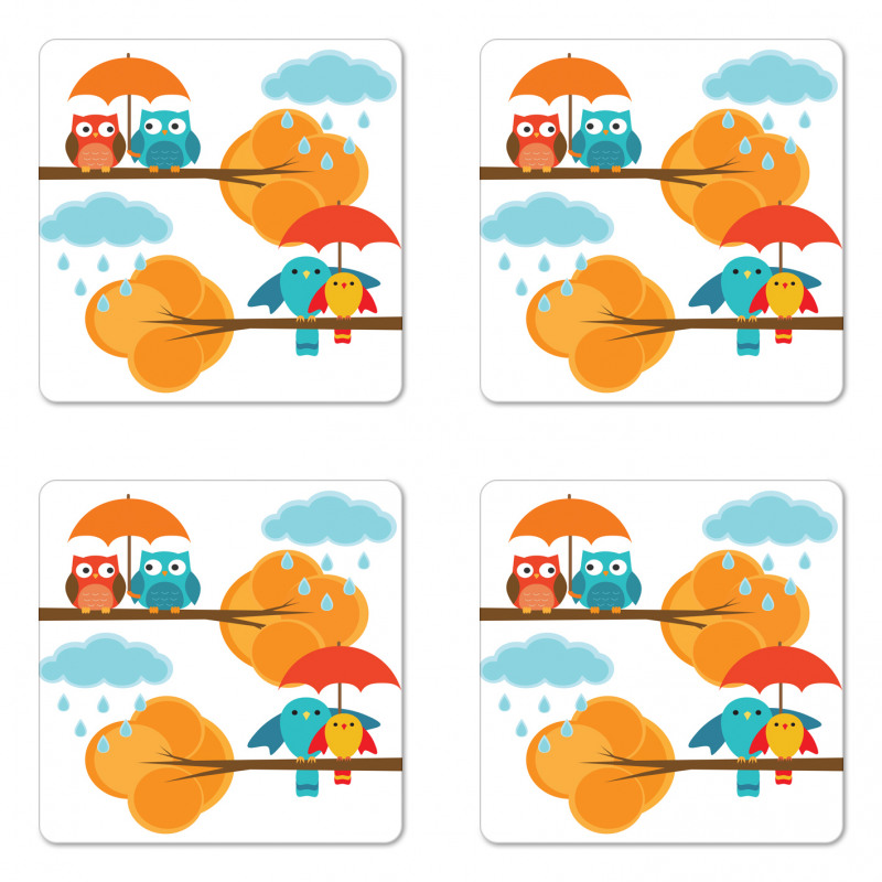 Autumn Cloud Bird Cartoon Coaster Set Of Four