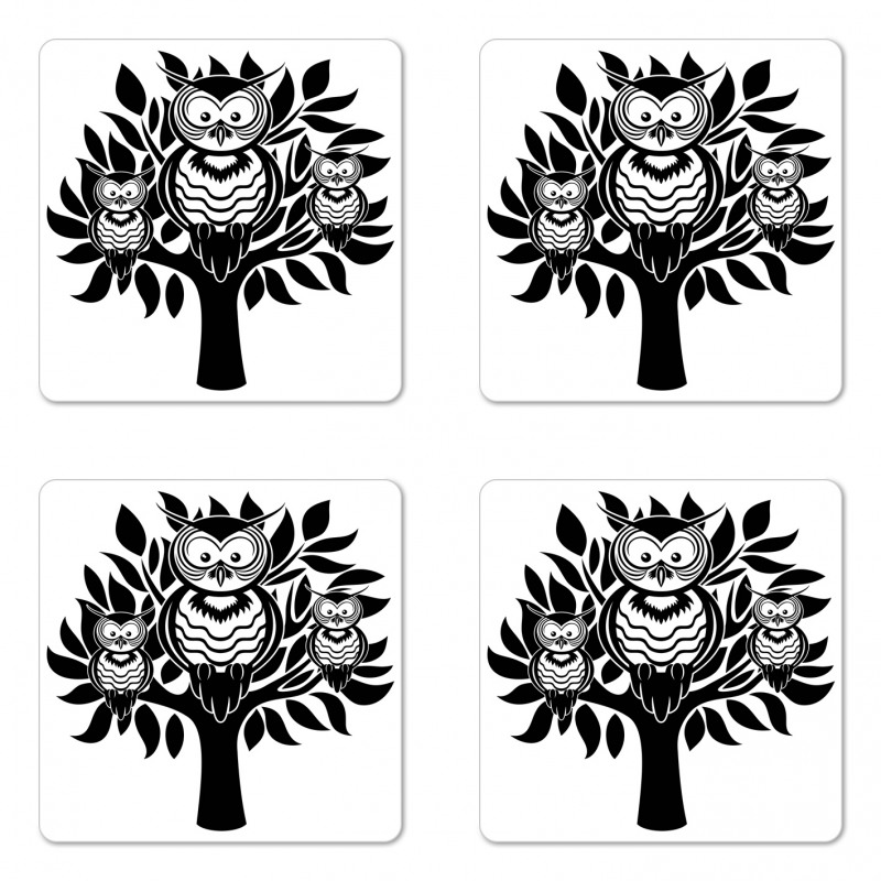 3 Night Birds on a Tree Coaster Set Of Four